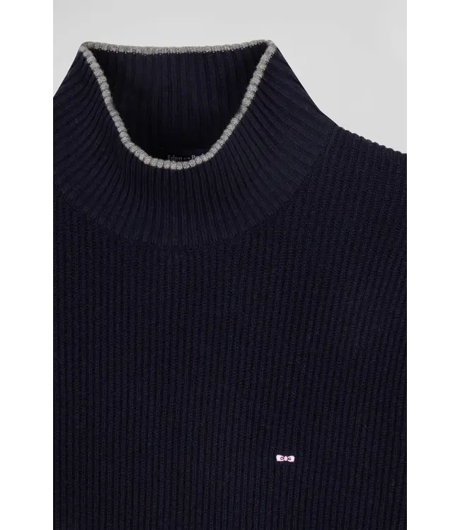 Eden Park Pull col montant régulier en laine et coton marine H24MAIPU0023 BLF27