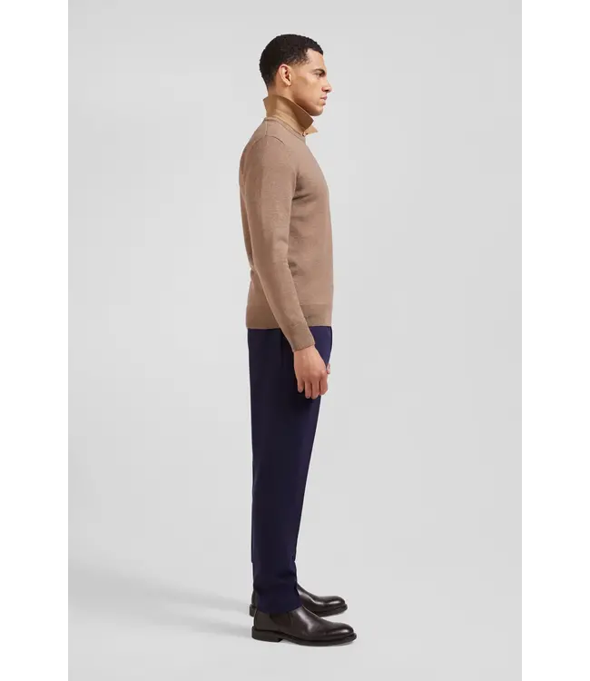 Eden Park Pull col rond régulier en laine et coton marron H24MAIPU0005 COFFEE