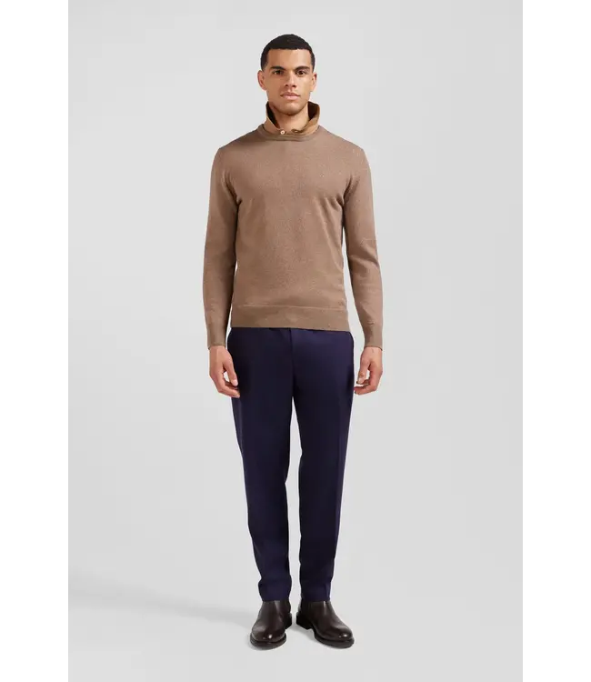 Eden Park Pull col rond régulier en laine et coton marron H24MAIPU0005 COFFEE