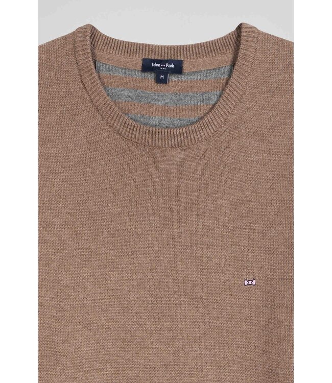 Eden Park Pull col rond régulier en laine et coton marron H24MAIPU0005 COFFEE