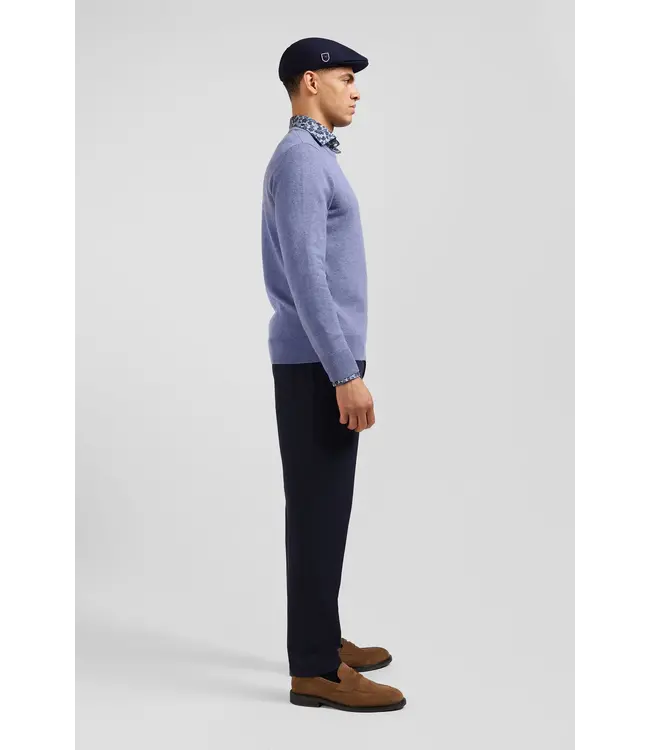 Eden Park Pull col rond régulier en laine et coton bleu clair H24MAIPU0005 BLUE CHINE