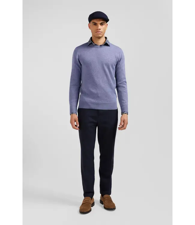 Eden Park Pull col rond régulier en laine et coton bleu clair H24MAIPU0005 BLUE CHINE