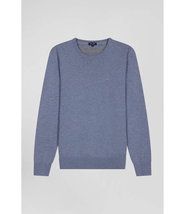 Eden Park Pull col rond régulier en laine et coton bleu clair H24MAIPU0005 BLUE CHINE