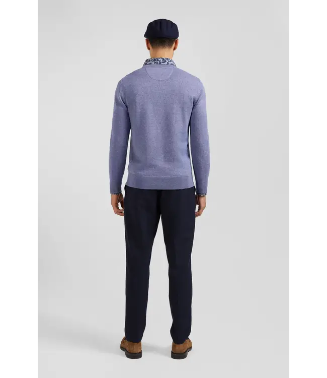 Eden Park Pull col rond régulier en laine et coton bleu clair H24MAIPU0005 BLUE CHINE