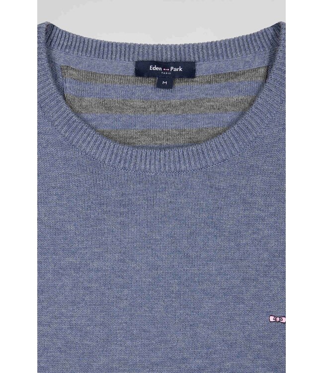 Eden Park Pull col rond régulier en laine et coton bleu clair H24MAIPU0005 BLUE CHINE