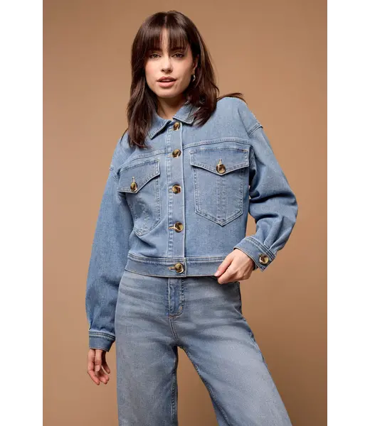 Tribal VESTE EN JEAN À FIL BLEU LONGUEUR À LA TAILLE AVEC POCHES SURDIMENSIONNÉES