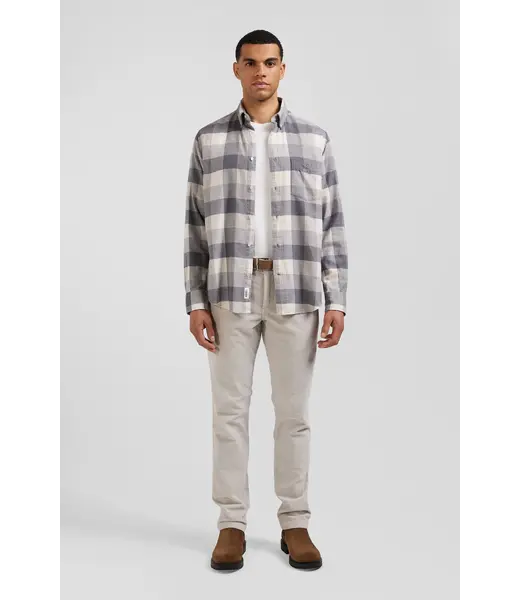 Eden Park Chemise à carreaux en coton gris chiné coupe régulière