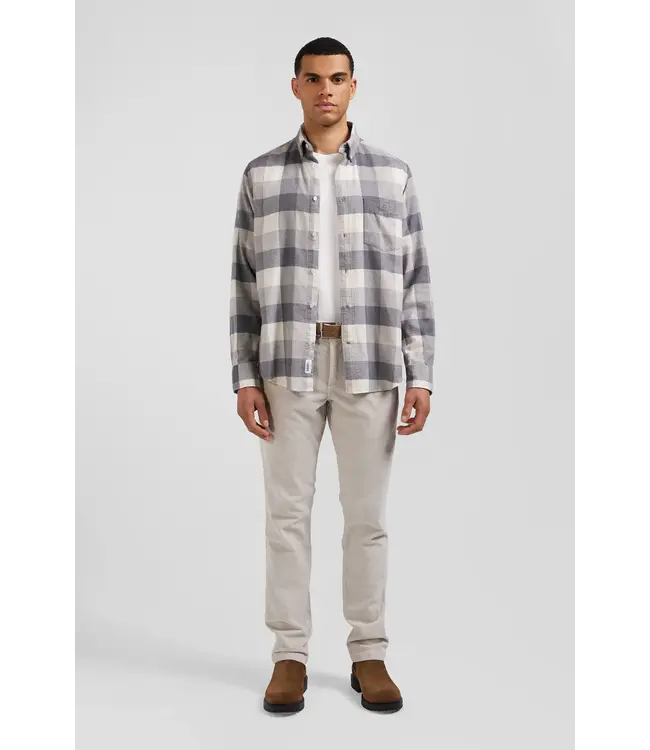 Eden Park Chemise à carreaux en coton gris chiné coupe régulière