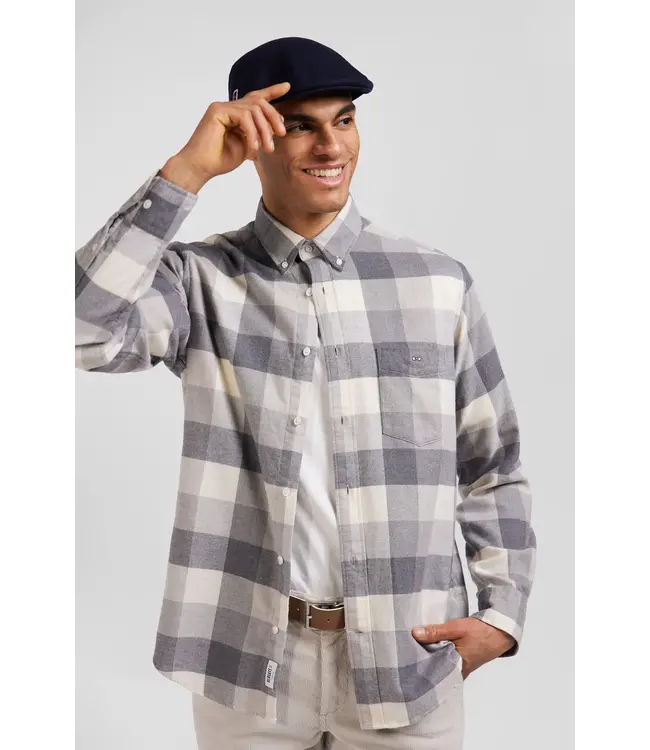 Eden Park Chemise à carreaux en coton gris chiné coupe régulière H24CHECL0045 GRIS CHINE