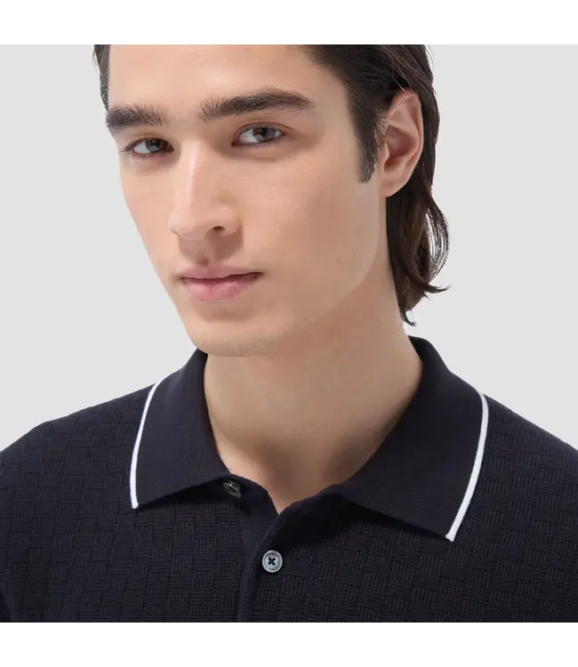 Bugatchi Pull polo à trois boutons avec point de panier GH560PO1 BLAC