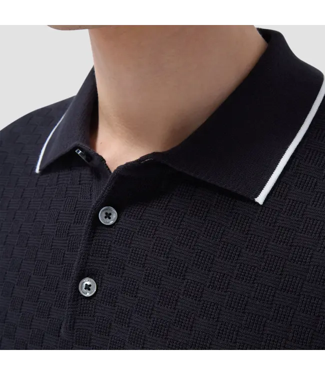 Bugatchi Pull polo à trois boutons avec point de panier GH560PO1 BLAC