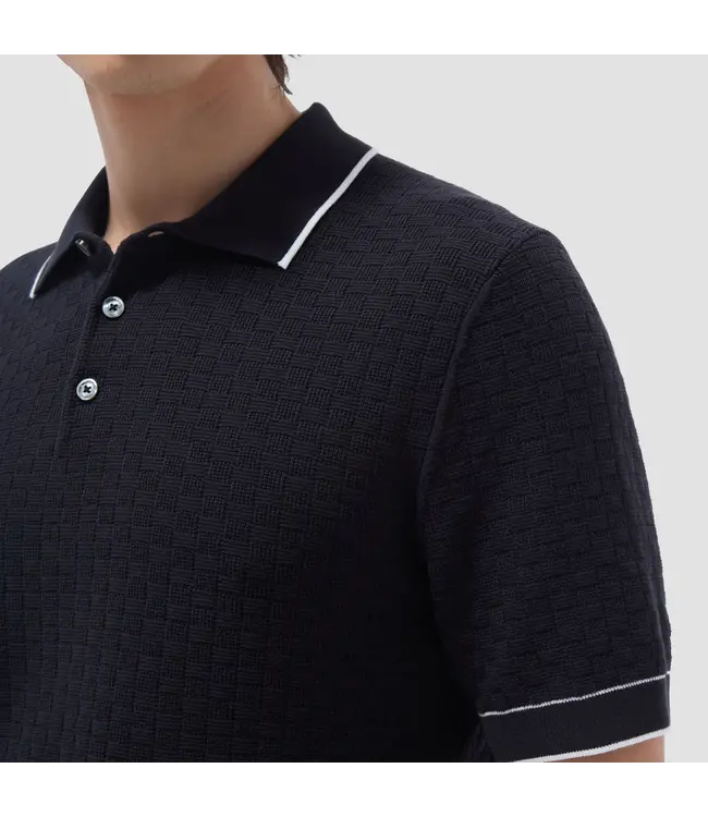 Bugatchi Pull polo à trois boutons avec point de panier GH560PO1 BLAC