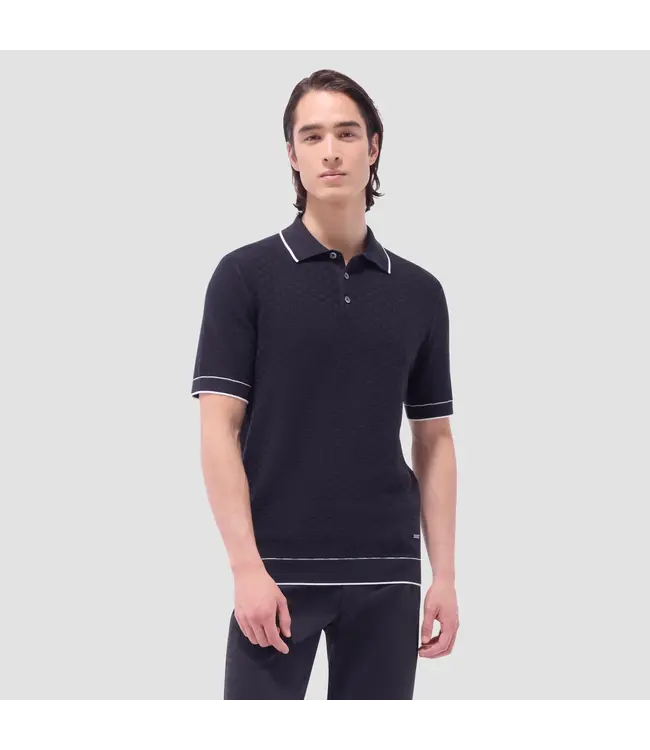 Bugatchi Pull polo à trois boutons avec point de panier GH560PO1 BLAC