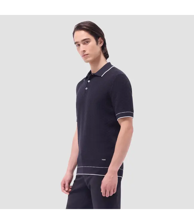 Bugatchi Pull polo à trois boutons avec point de panier GH560PO1 BLAC