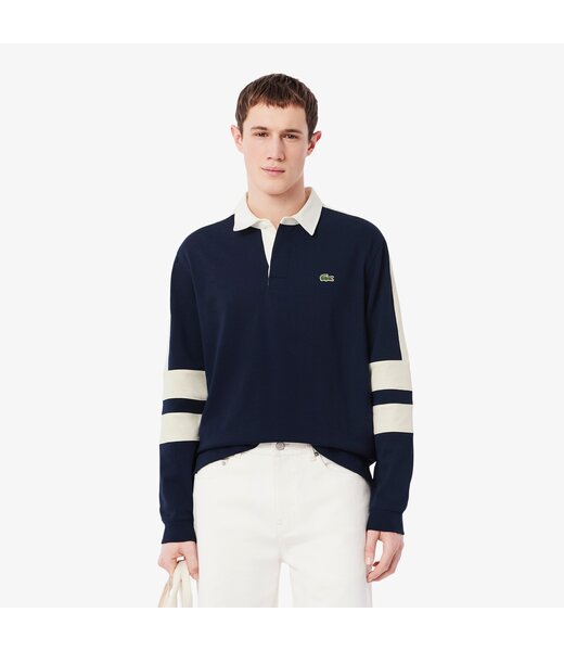 Lacoste Polo de rugby à coupe classique et blocs de couleurs marine