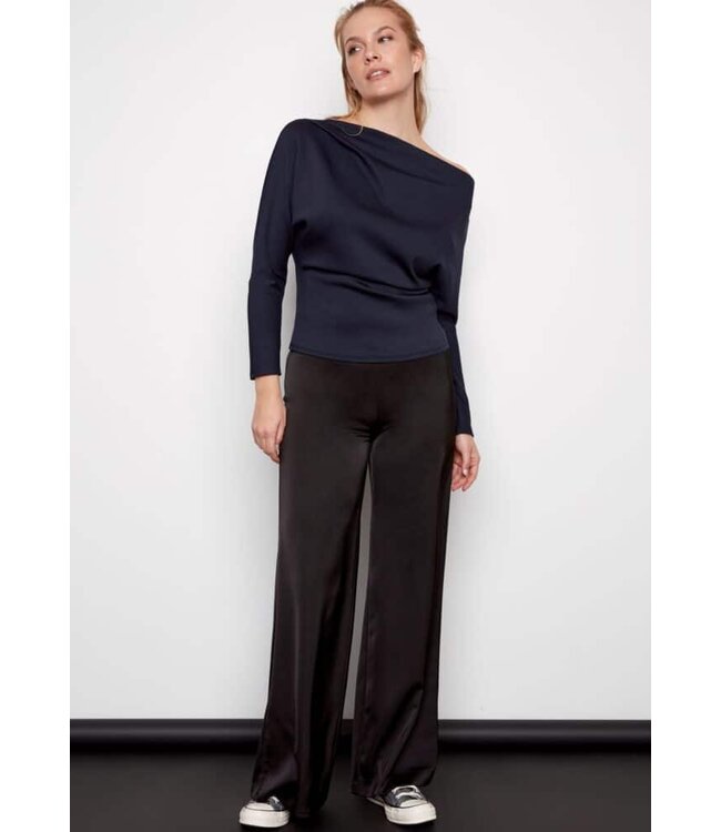 Tyler Madison PANTALON  EN SATIN UNI DIMITRA NOIR