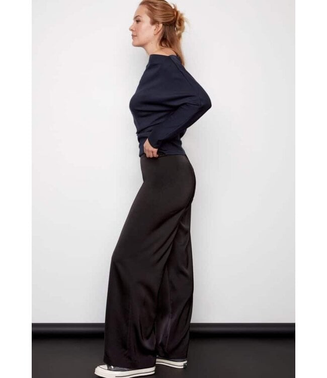 Tyler Madison PANTALON  EN SATIN UNI DIMITRA NOIR