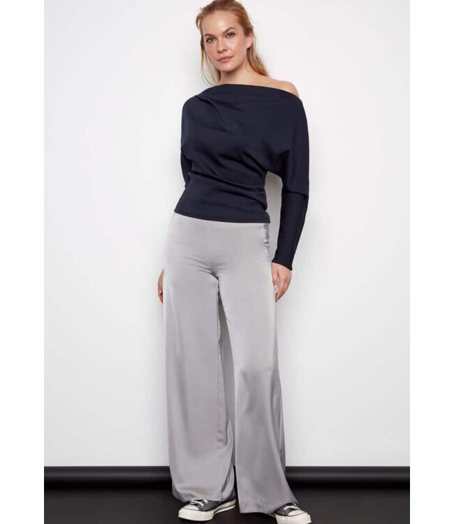 Tyler Madison PANTALON EN SATIN UNI DIMITRA ARGENT