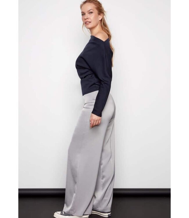 Tyler Madison PANTALON EN SATIN UNI DIMITRA ARGENT