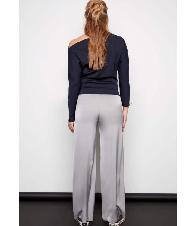 Tyler Madison PANTALON EN SATIN UNI DIMITRA ARGENT