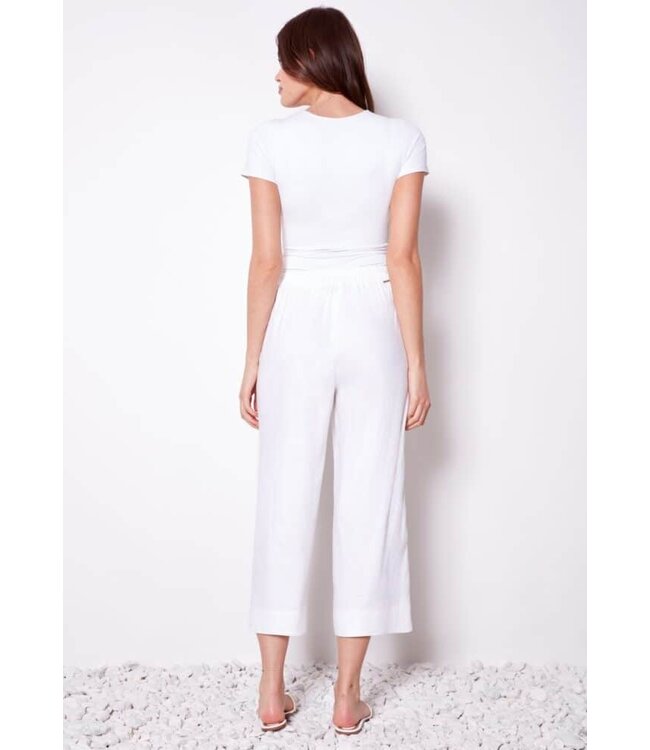 PANTALON EN LIN CROPPÉ BLANC