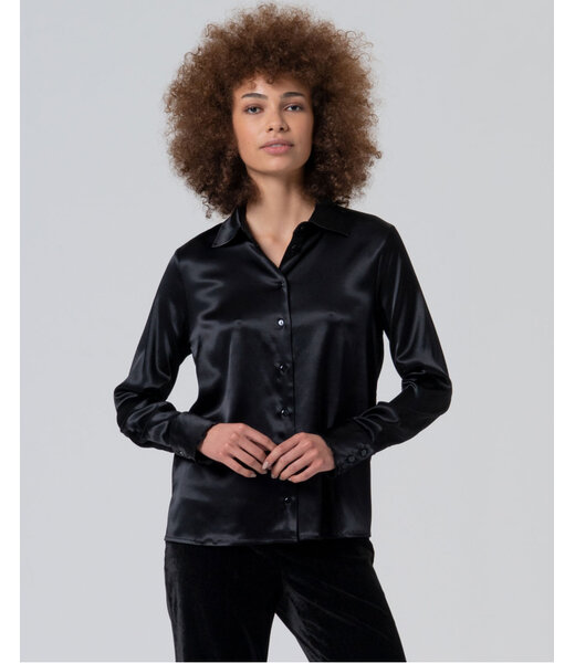 SURKANA Chemise en satin à volants Noir