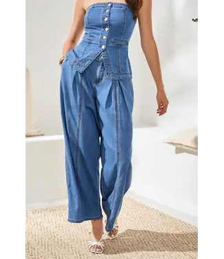 Tribal Pantalon en jean fluide à jambes larges plissées Brooke Front