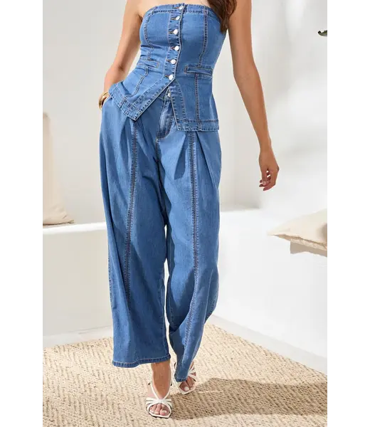 Tribal Pantalon en jean fluide à jambes larges plissées Brooke Front