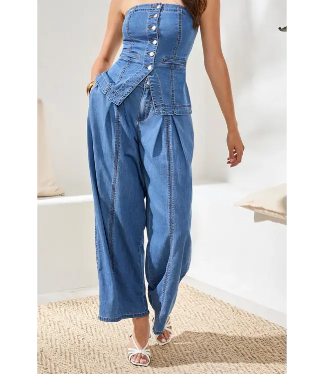 Tribal Pantalon en jean fluide à jambes larges plissées Brooke Front 6079O 3111 1457