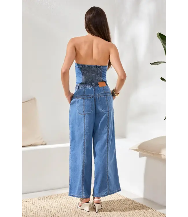 Tribal Pantalon en jean fluide à jambes larges plissées Brooke Front 6079O 3111 1457