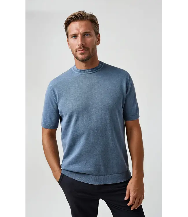 STONE ROSE SEAMIST - T-shirt en maille délavée à l'eau MED BLUE