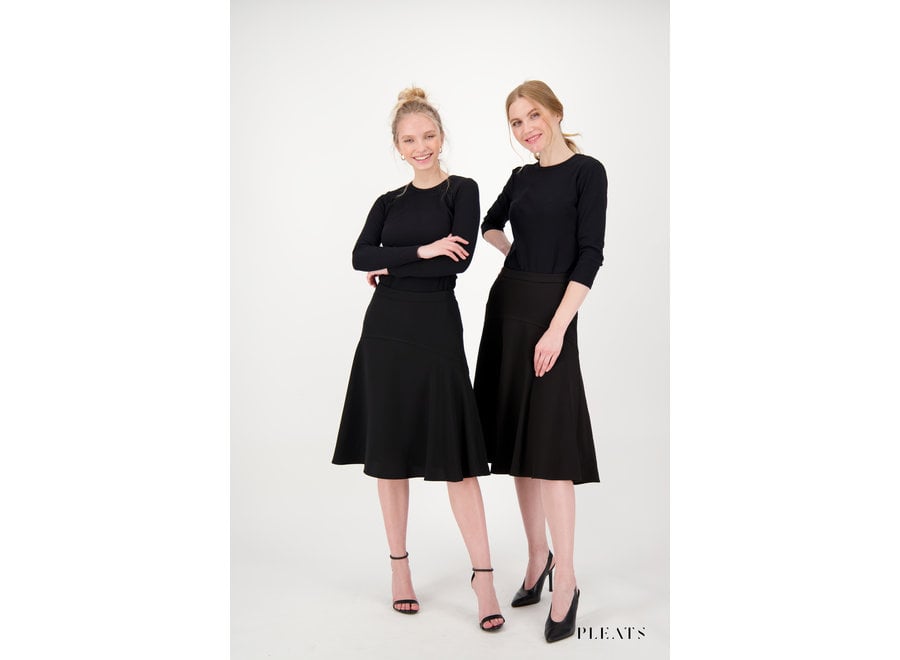 Black Crepe Flair Skirt with Seam In Center