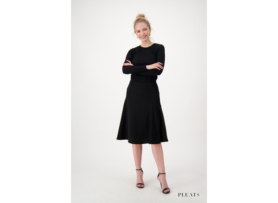 Black Crepe Flair Skirt with Seam In Center