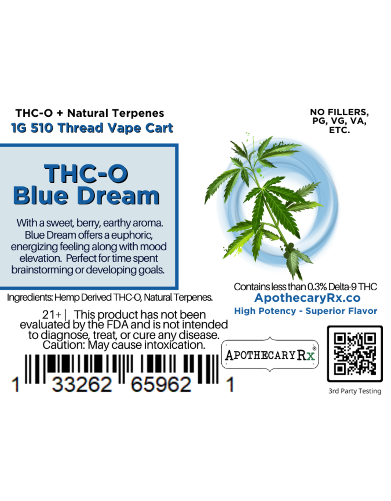 Apothecary Rx Apothecary Rx THC-O Blue Dream Sativa Cartridge 1gr