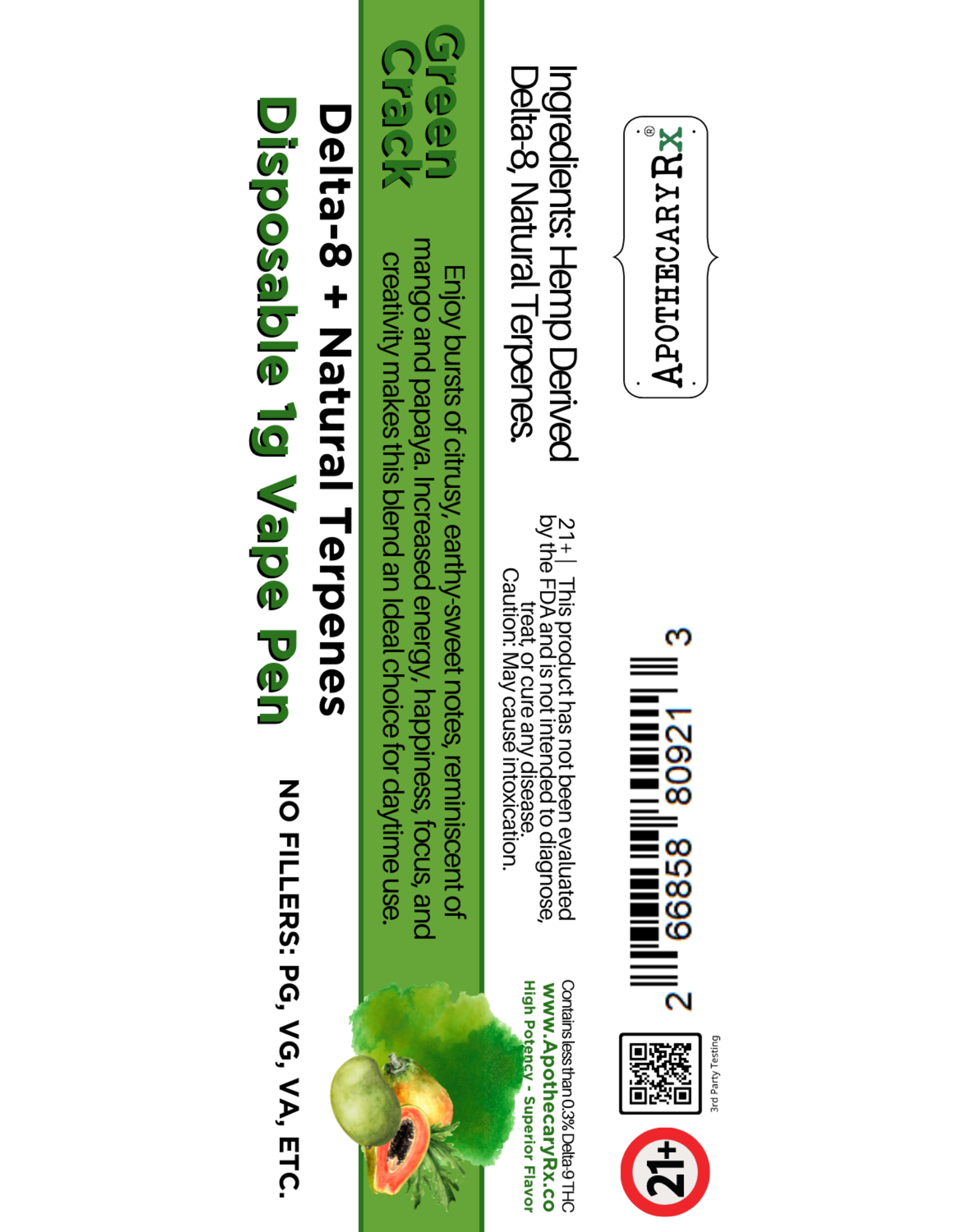Apothecary Rx Apothecary Rx Delta 8  Green Crack Sativa Disposable Cartridge 1gr