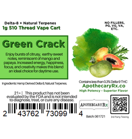 Apothecary Rx Apothecary Rx Delta 8 Energizing and Uplifting Green Crack  Sativa Cartridge 1gr