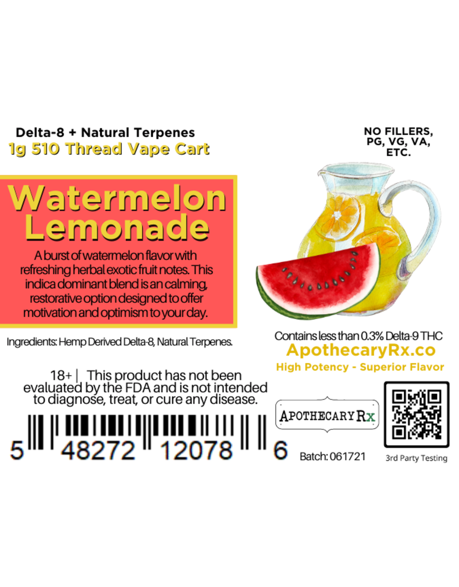 Apothecary Rx Apothecary Rx Delta 8 Uplifting Watermelon Lemonade Sativa Cartridge 1gr