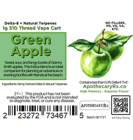 Apothecary Rx Apothecary Rx Delta 8 Relaxing Green Apple Indica Cartridge 1gr