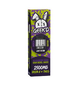 GEEK'D Geek'd Delta-8 THCO Live Resin Blackberry Kush Indica Sojay Sour Diesel Sauce Sativa Disposable Cartridge 2.5gr