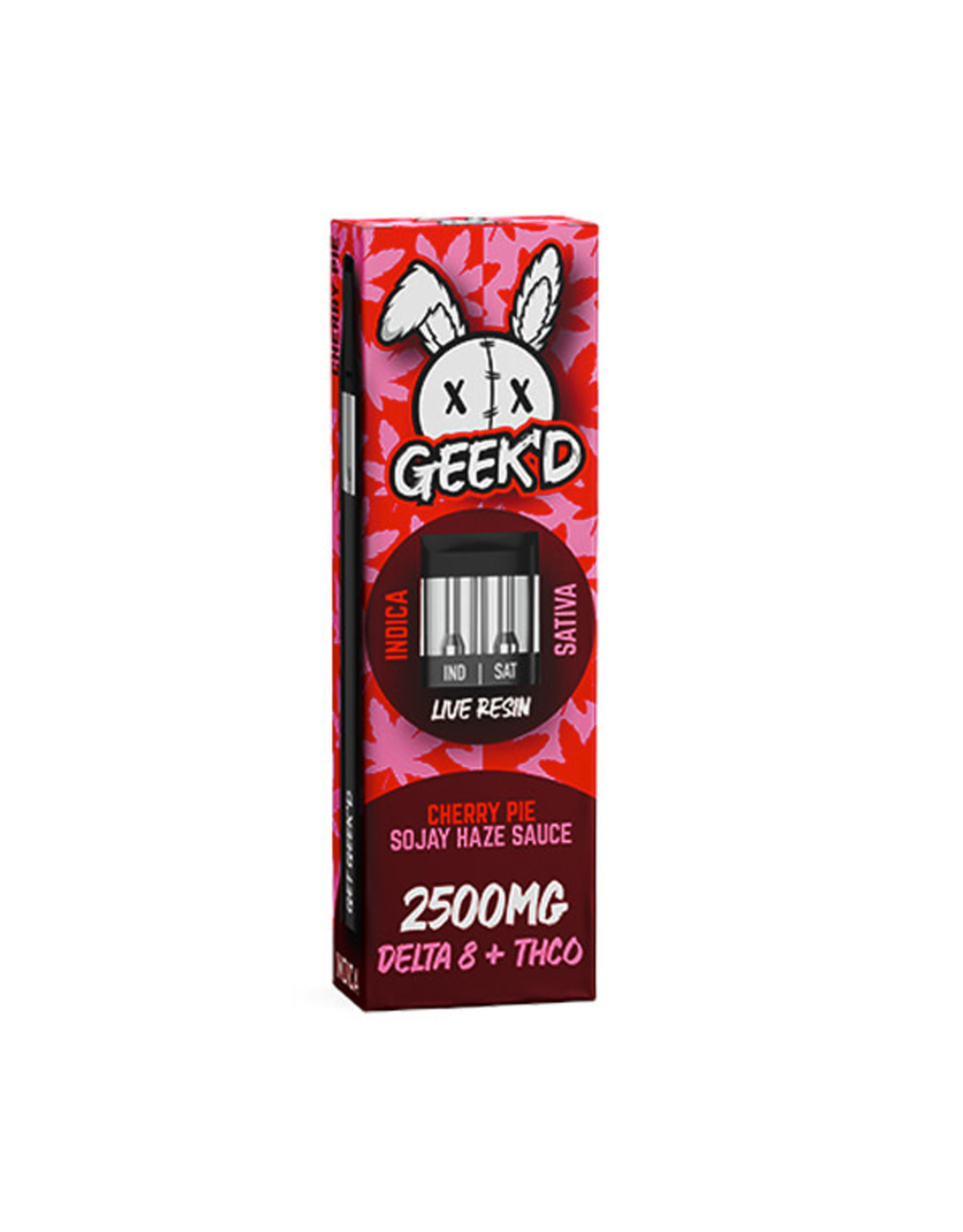 GEEK'D Geek'd Delta 8-THCO Live Resin Cherry Pie Indica Sojay Haze Sauce Sativa Disposable Cartridge 2.5gr