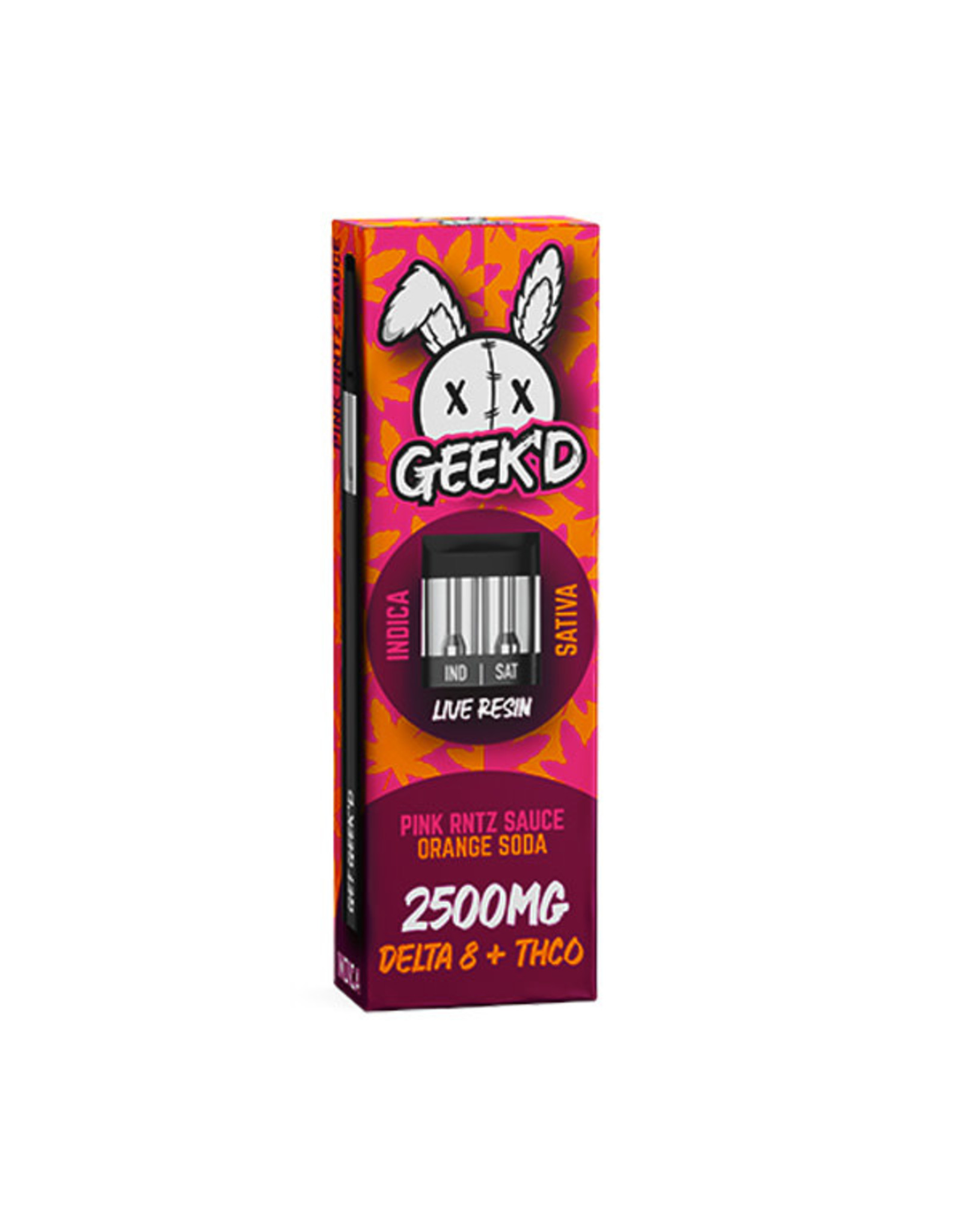 GEEK'D Geek'd Delta 8-THCO Live Resin Pink Rntz Indica Orange Soda Sativa Disposable Cartridge 2.5gr