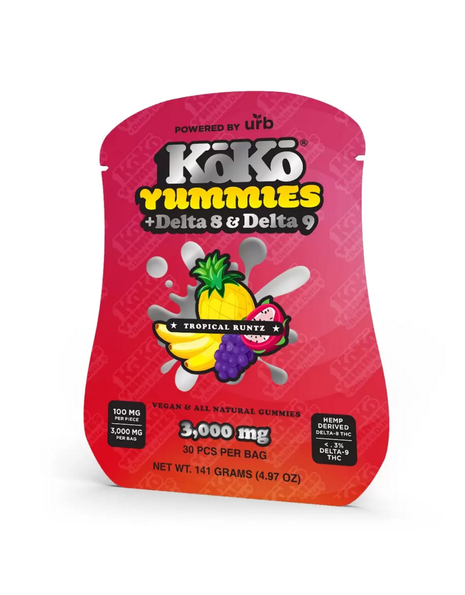 URB KoKo Yummies by URB Delta 8 Delta 9 Tropical Runtz Vegan Gummies100mg 30ct