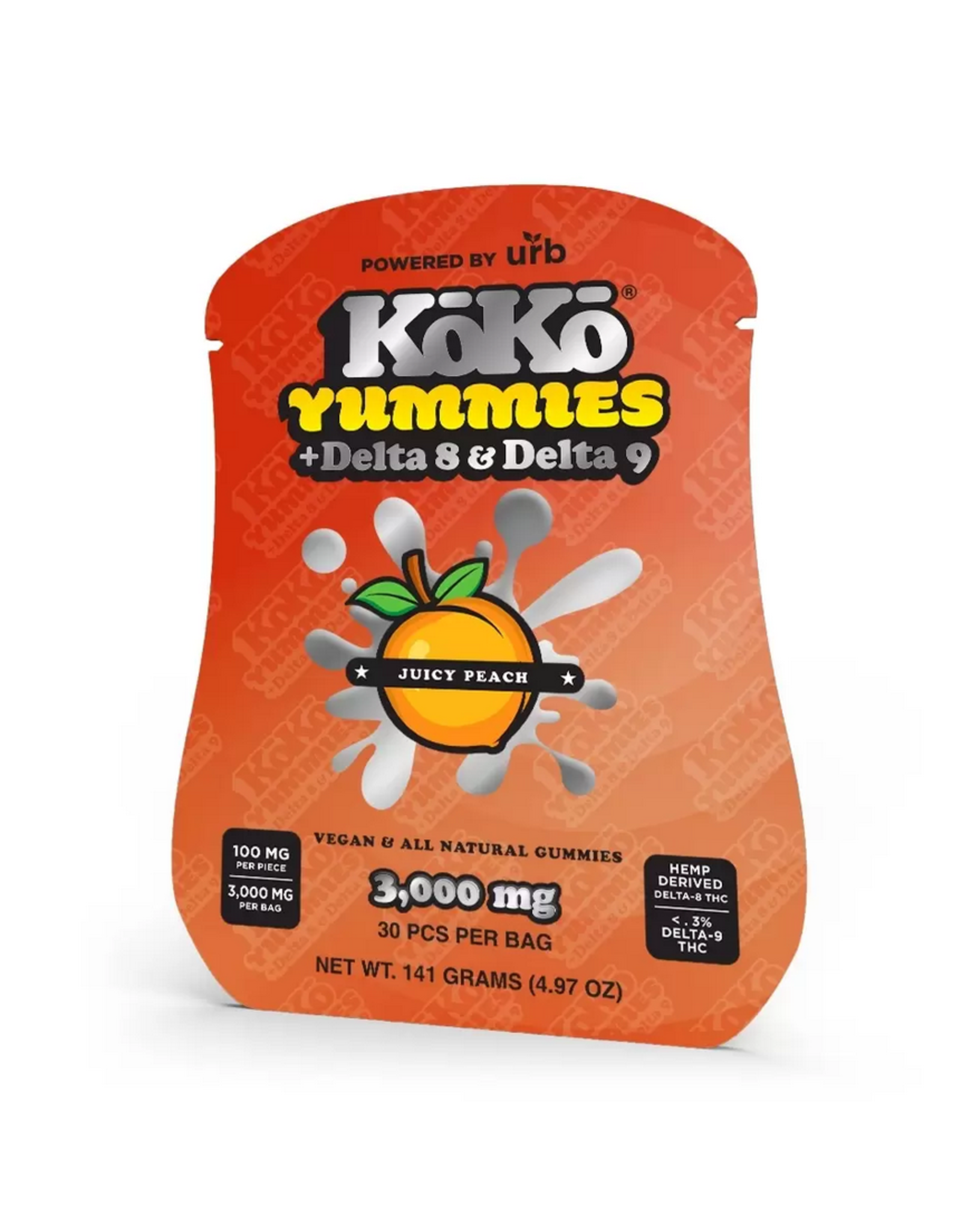 URB KoKo Yummies by URB Delta 8 Delta 9 Juicy Peach Vegan Gummies100mg 30ct