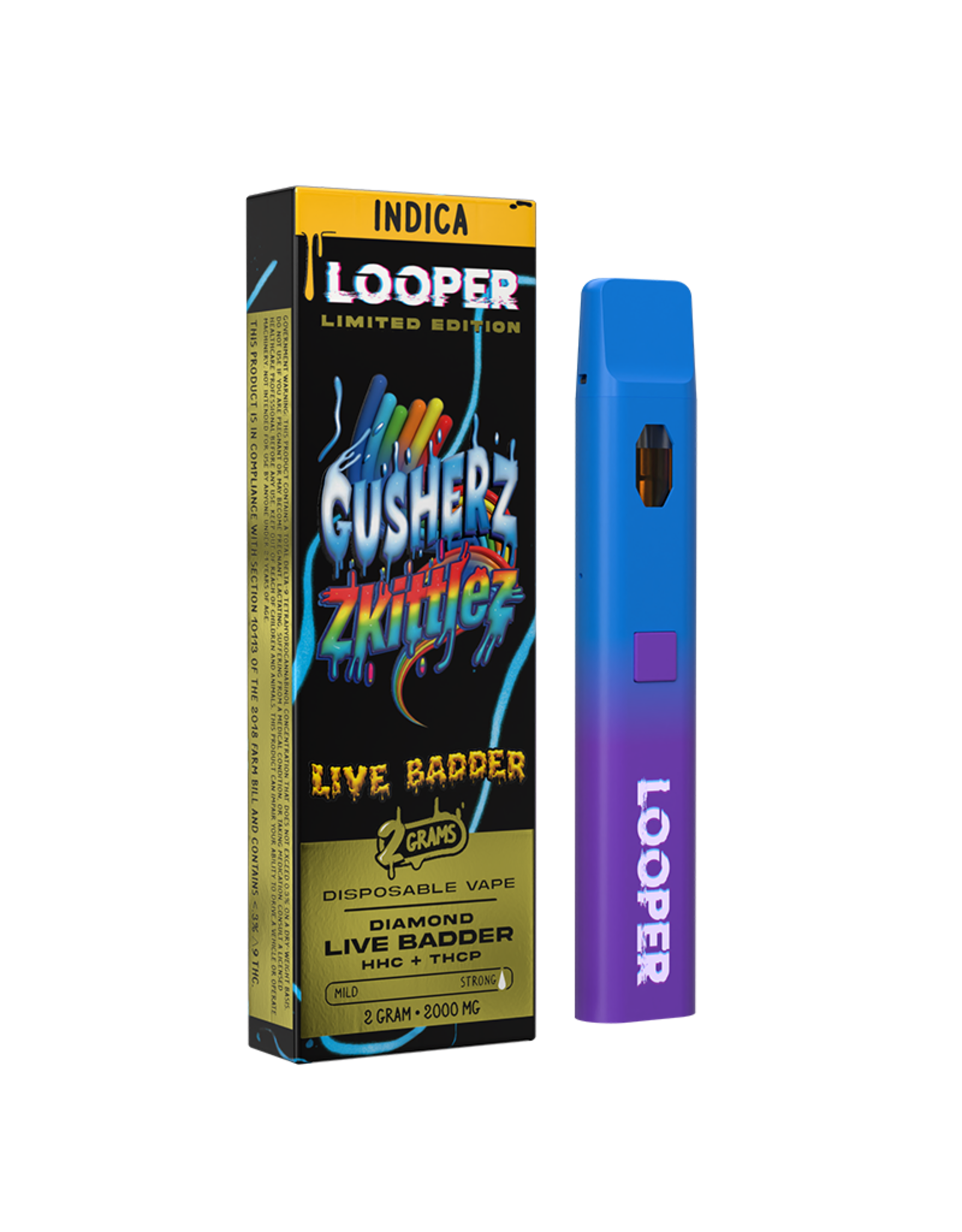Looper Looper Live Badder HHC THC-P Gusherz Zkittlez Indica Disposable 3g