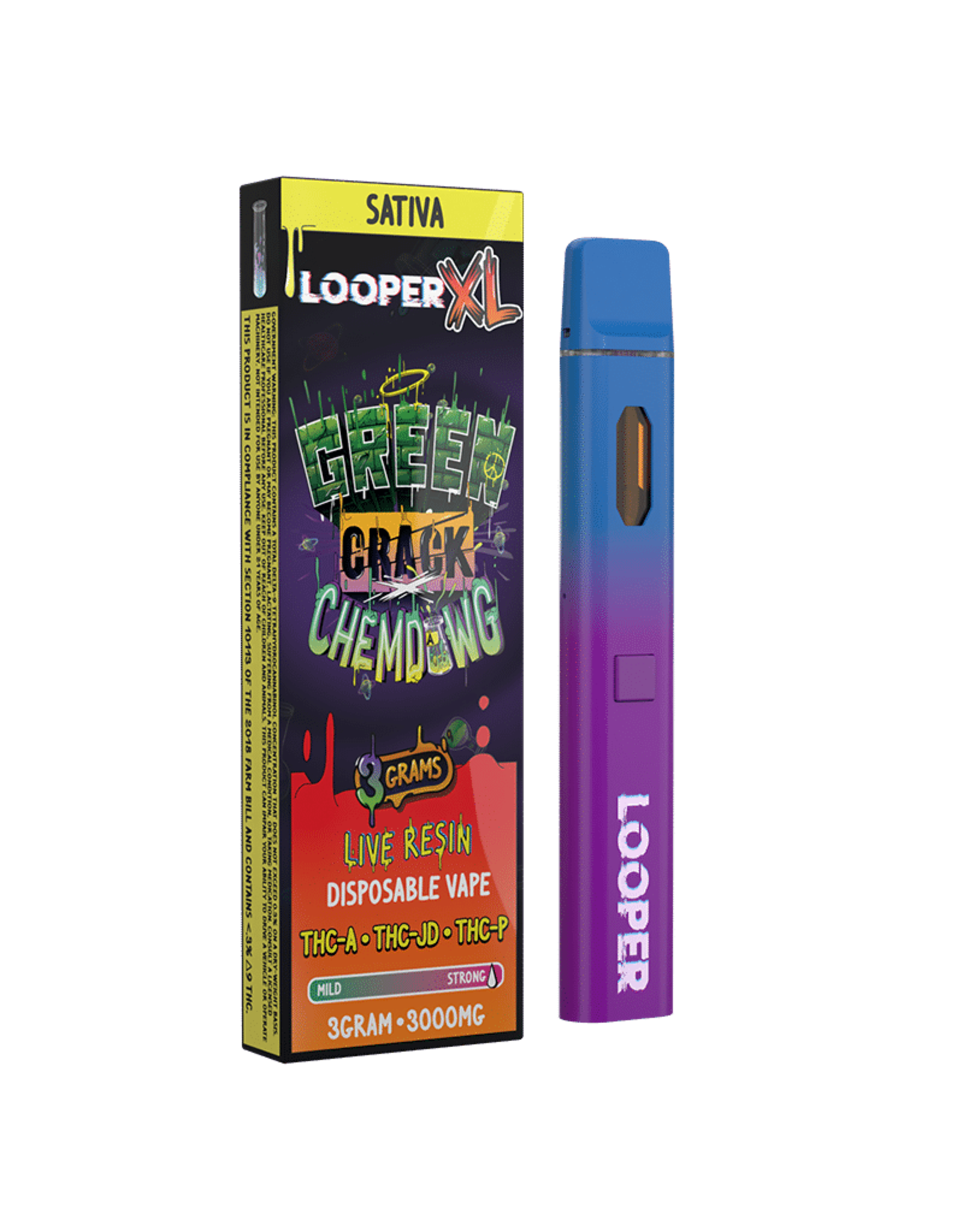 Looper Looper THC-A -THC-JD-THCP Live Resin Green Crack Chemdawg Sativa Disposable 3gr