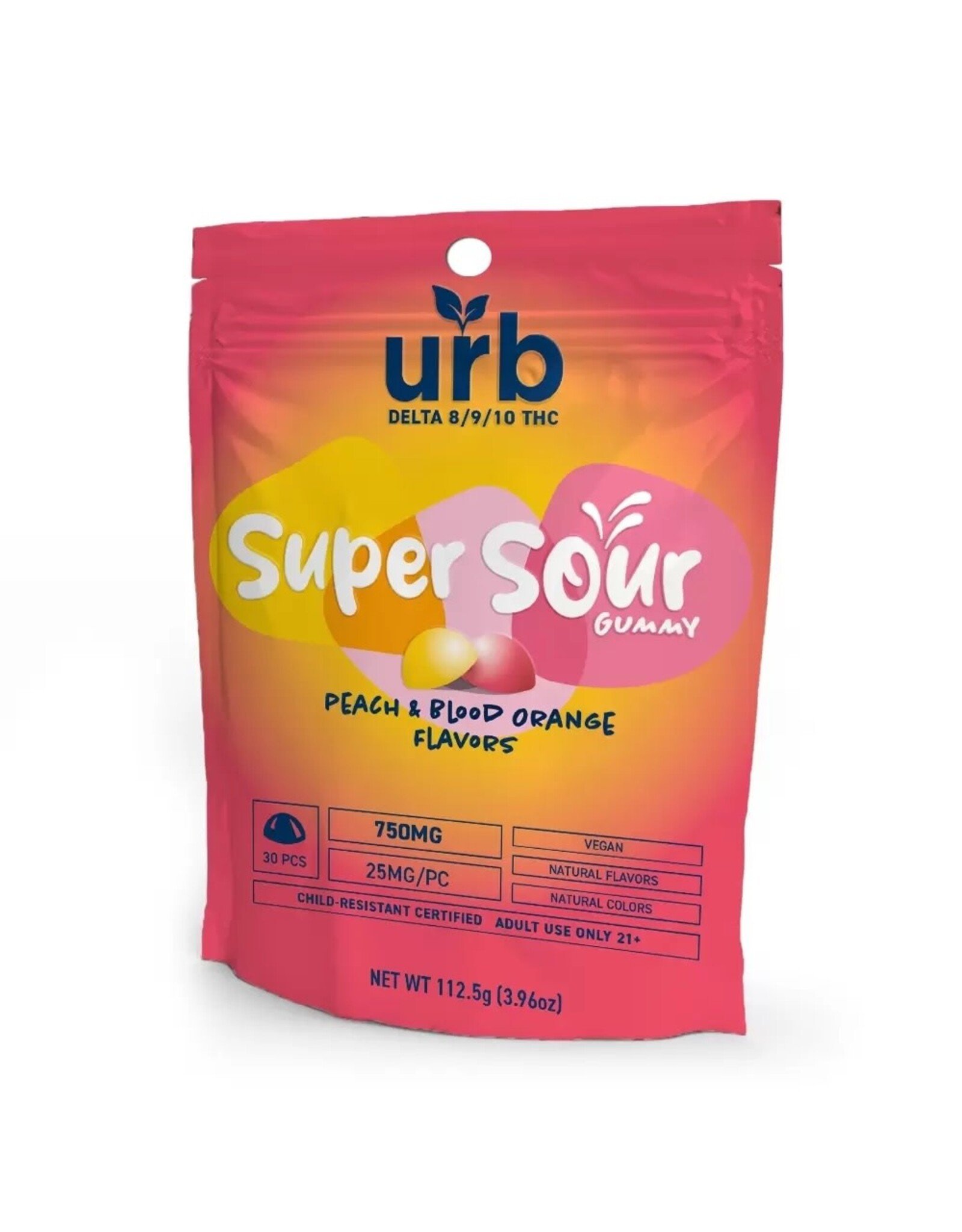 URB URB Delta 8/9/10 Super Sour Peach & Blood Orange Gummies 25mg 30ct