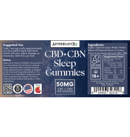 Apothecary Rx Apothecary Rx CBD CBN Vegan Sleep Gummies 50mg 30ct