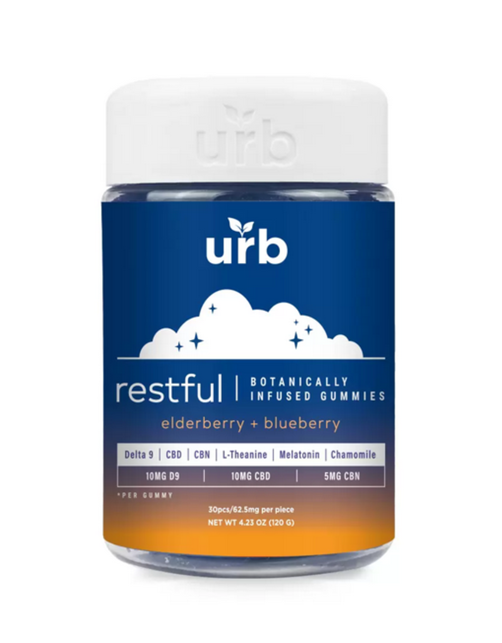 URB URB Delta-9 CBD CBN Restful Botanically Infused Elderberry and Blueberry Gummies 25mg 30ct