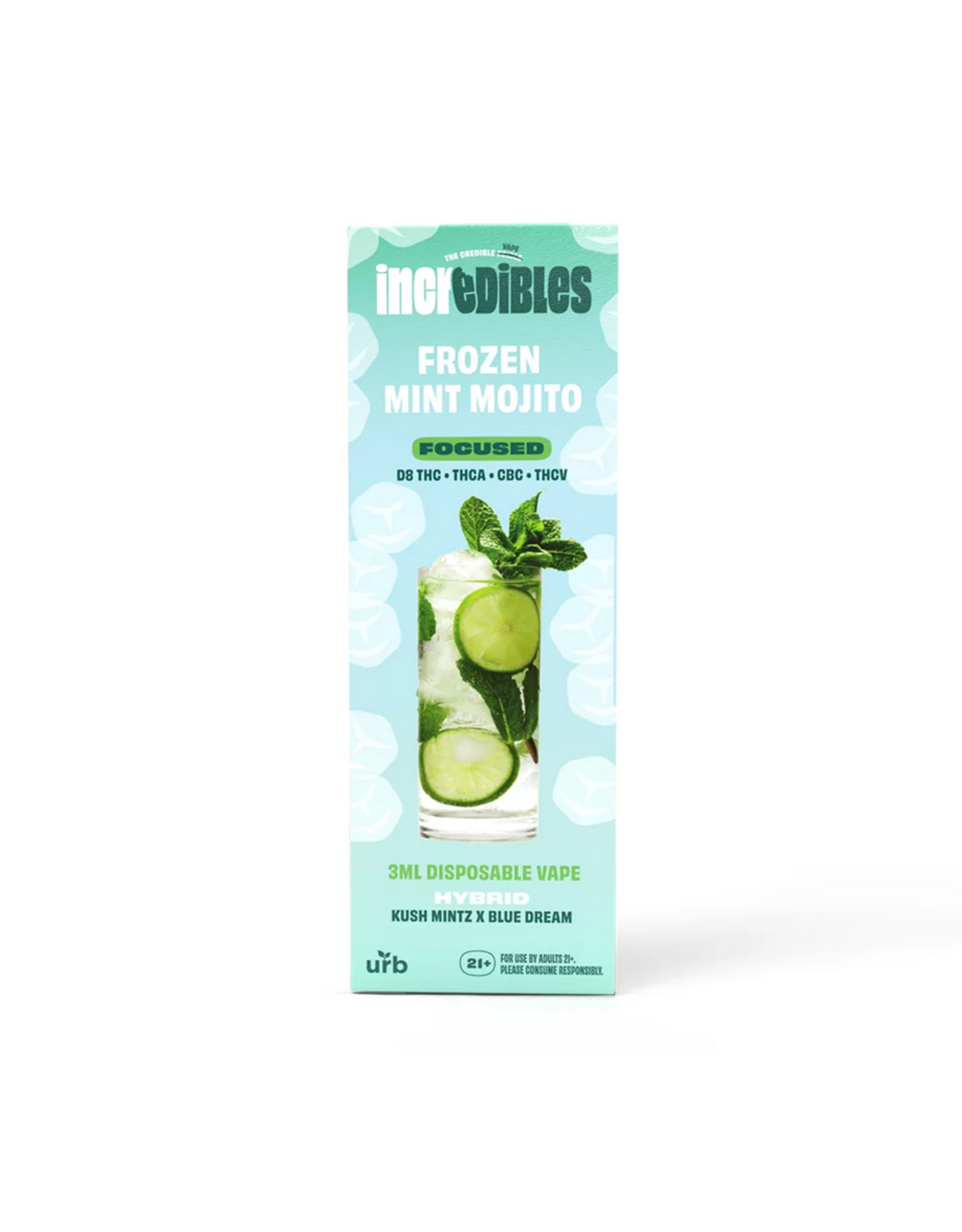 Incredibles by URB Incredibles by URB Delta 8 THCA CBG Frozen Mint Mojito Hybrid Disposable 3gr