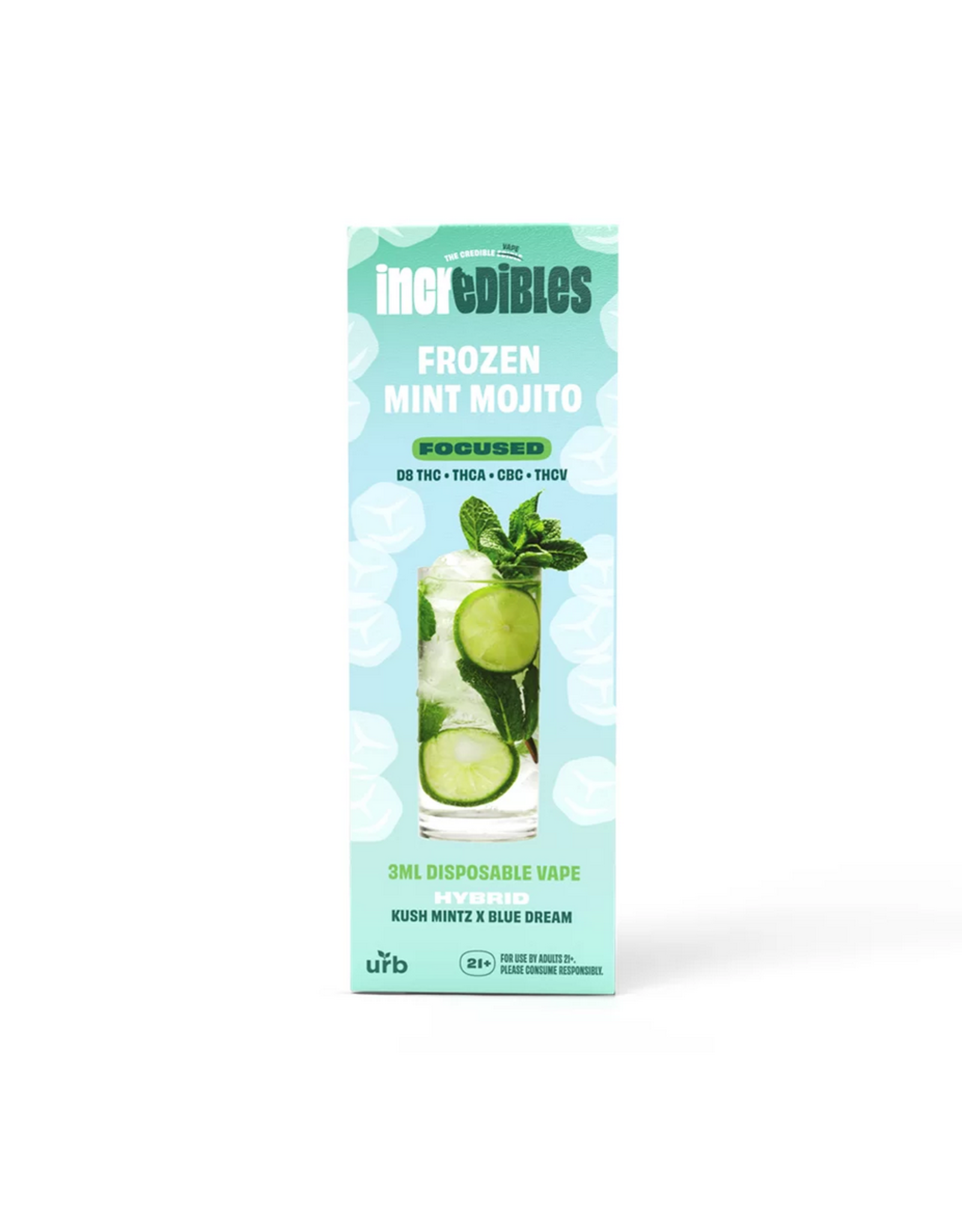 URB Incredibles by URB Delta 8 THCA CBG Frozen Mint Mojito Hybrid Disposable 3gr